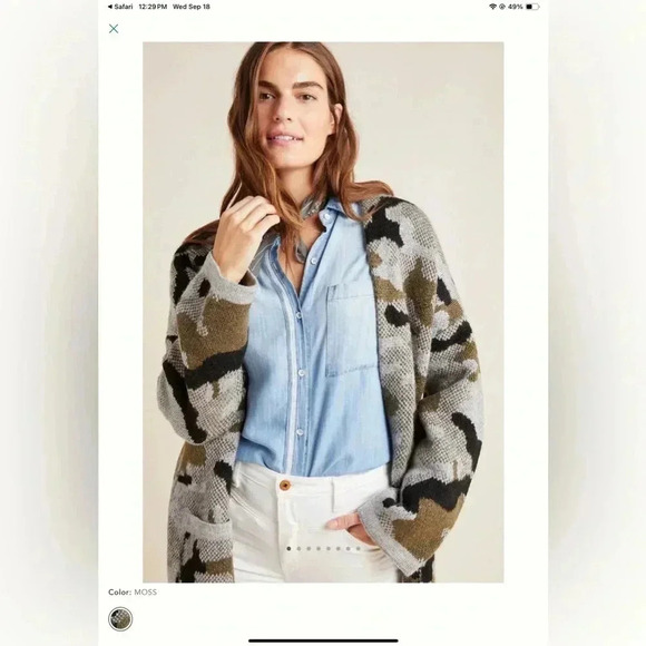 Anthropologie Vera Camo Cardigan in Moss Size Medium - Picture 7 of 16